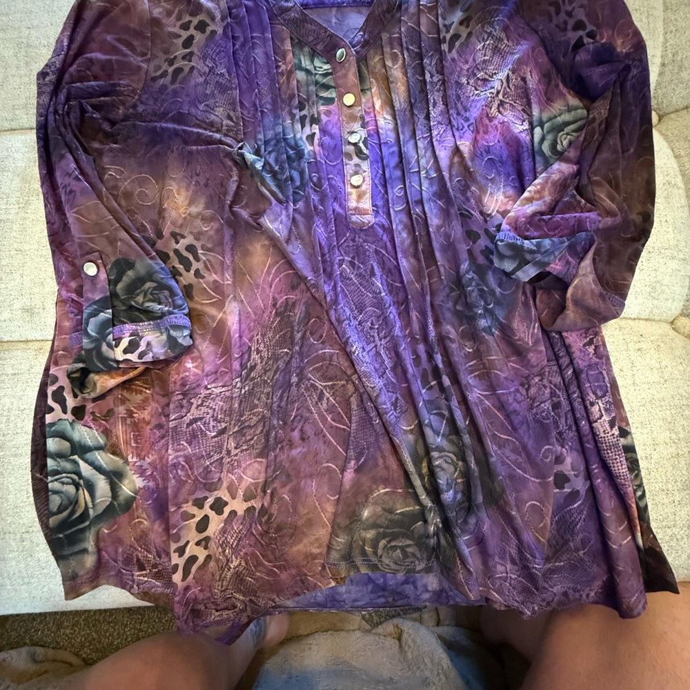 Purple Women's Blouse with Floral & Animal Print Design